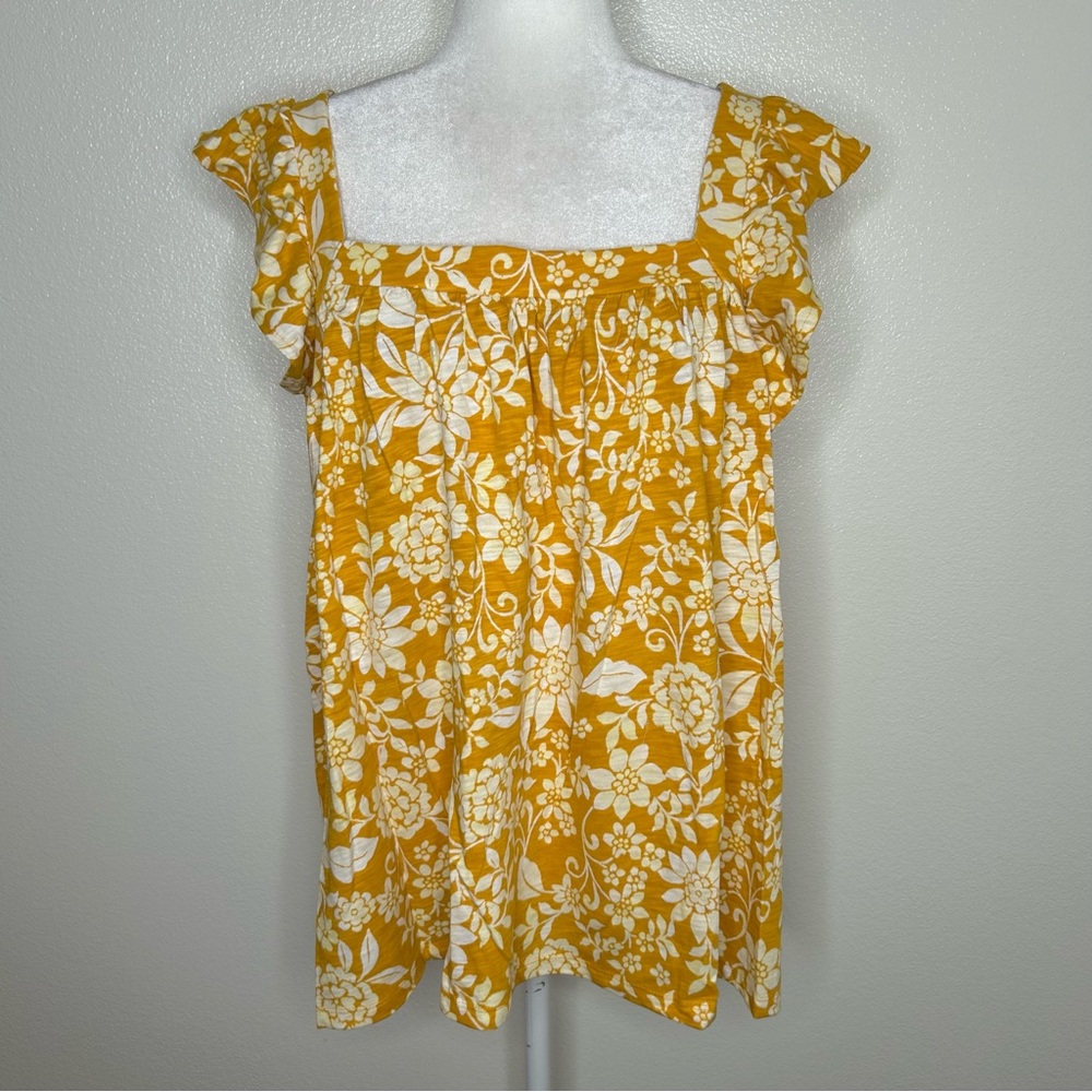 New LC Lauren Conrad Womens Yellow Floral Ruffle Sleeve Tank Top Plus Size 1X